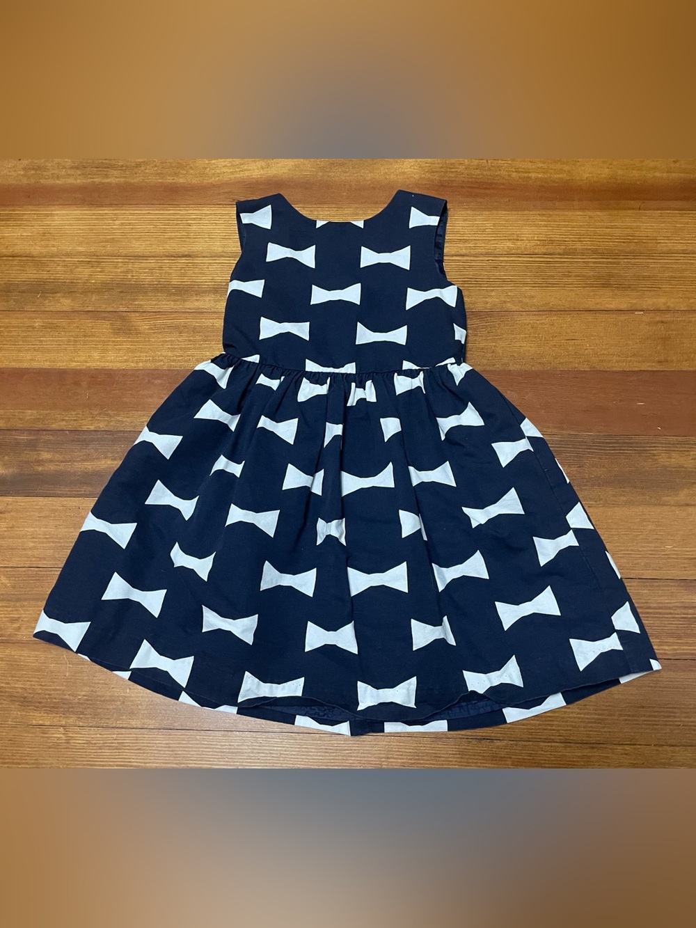 Gap x kate spade Navy Cotton Linen Blend Dress with White Bow Print Size 8